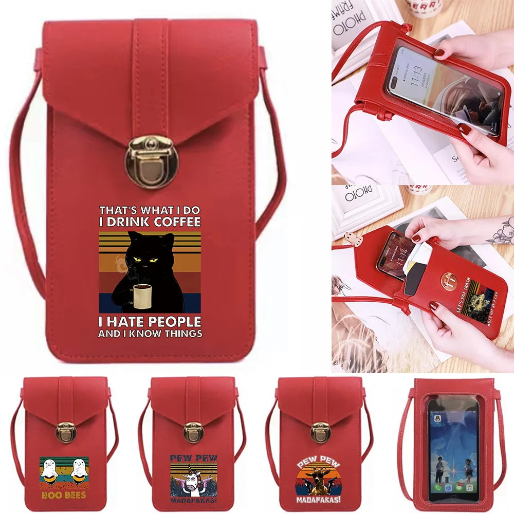 Universal Touch Screen Mobile Phone Bag Pew Print Women Purse