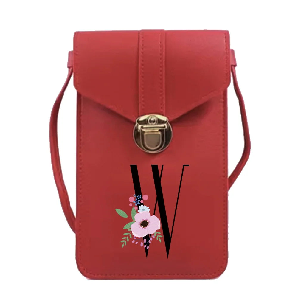 Touch Screen Mobile Phone Bag Flower Letters Print Wallet Women Shoulder Bags