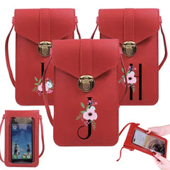 Touch Screen Mobile Phone Bag Flower Letters Print Wallet Women Shoulder Bags