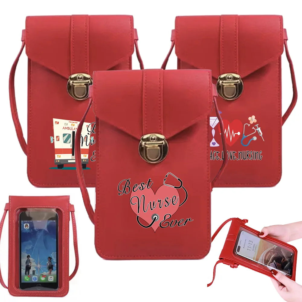 Touch Screen Universal Crossbody Shoulder Bag PU Leather Handbag Nurse Series