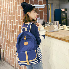 Preppy School Bags Backpack For Girls Canvas Striped Women Laptop Bagpack