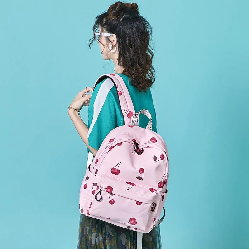 Women Cherry Backpack Polyester School Bags For Teenage Girls