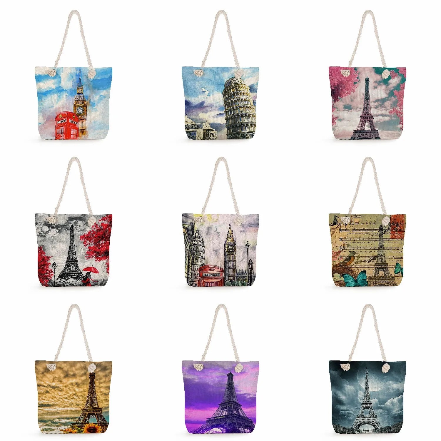 Tower Printed Handbags Outdoor School Women Shoulder Bag Eco Reusable