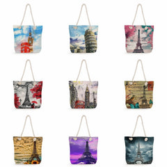 Tower Printed Handbags Outdoor School Women Shoulder Bag Eco Reusable