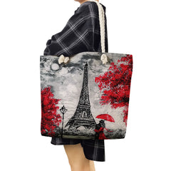 Tower Printed Handbags Outdoor School Women Shoulder Bag Eco Reusable