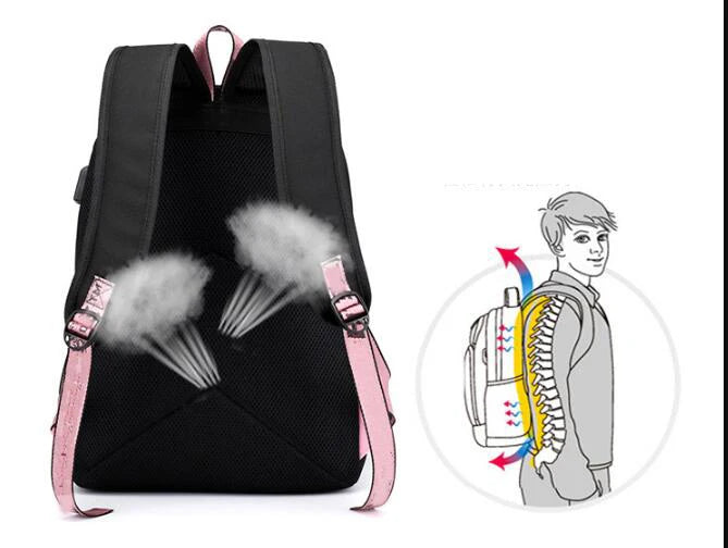 Law One Piece Skull Beard USB Backpack Chain Headphone Port School Bags