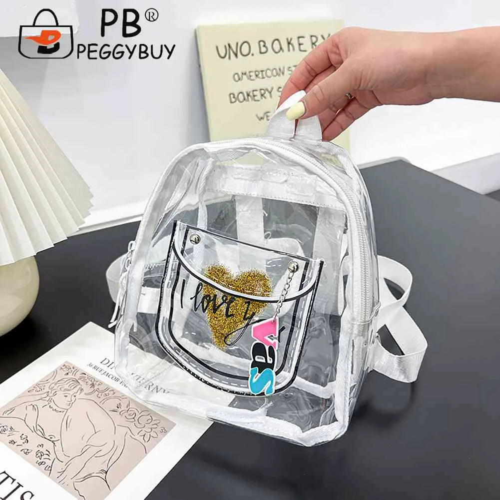 Transparent Backpack Waterproof Letter Love PVC Women College Students