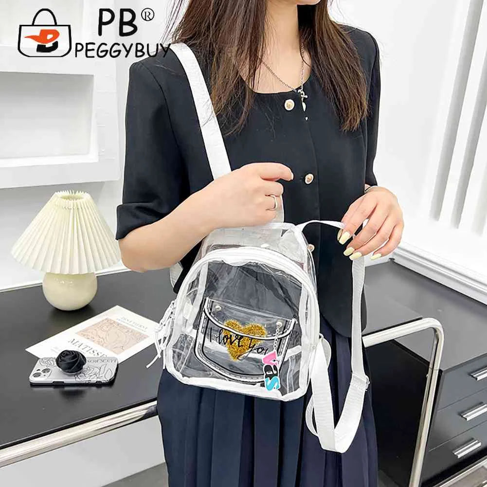 Transparent Backpack Waterproof Letter Love PVC Women College Students