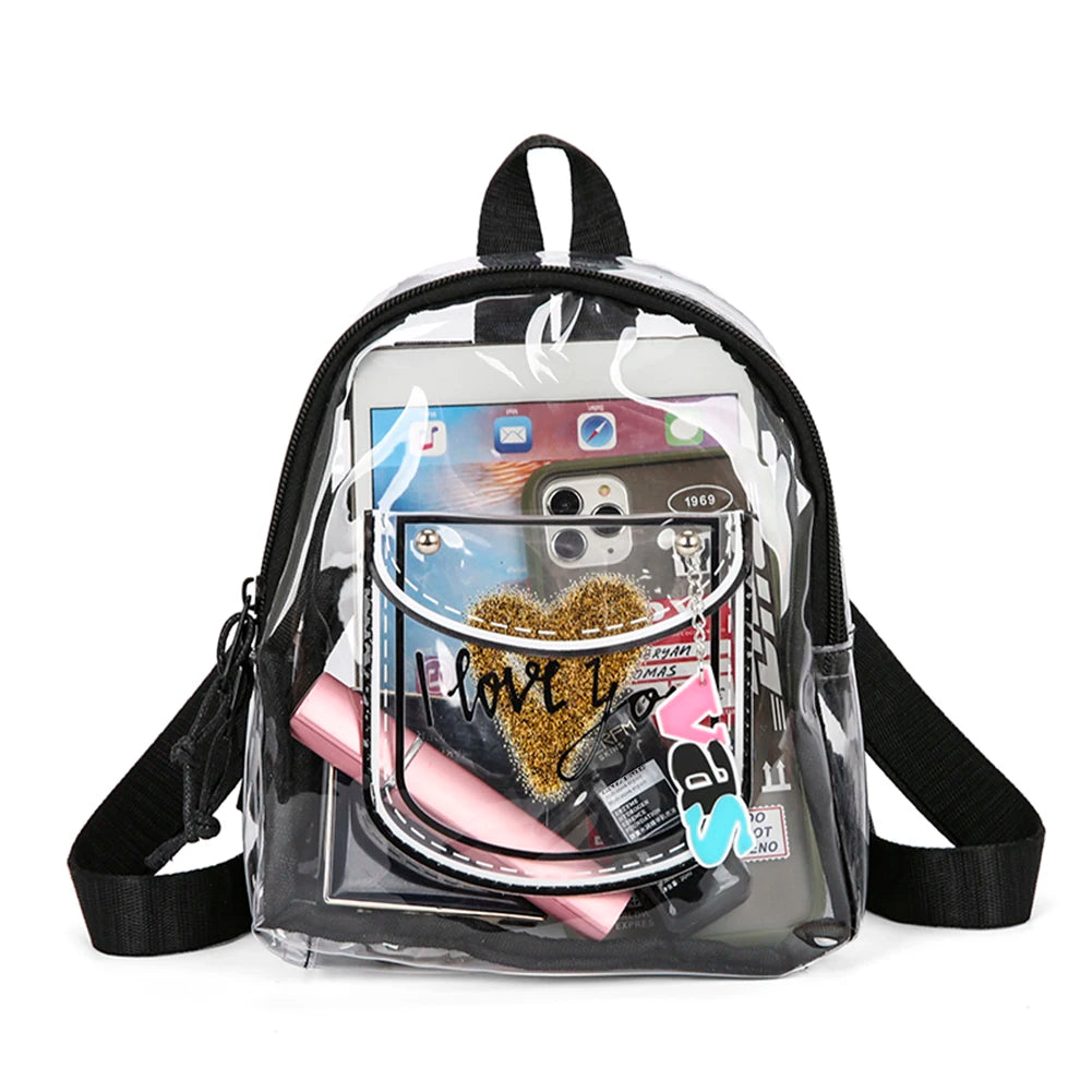 Transparent Backpack Waterproof Letter Love PVC Women College Students