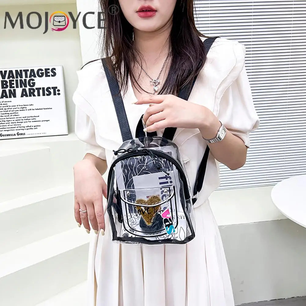 Transparent Waterproof Letter Love PVC Schoolbag for Women