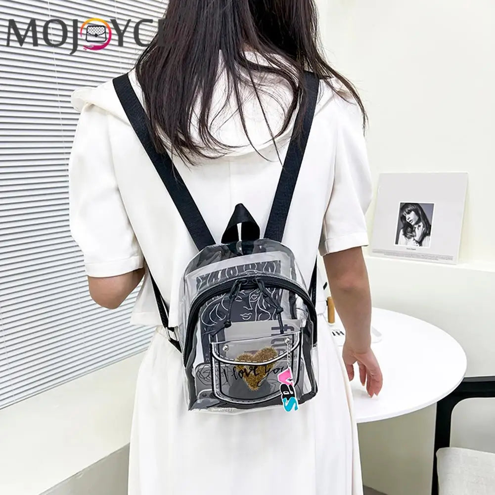 Transparent Waterproof Letter Love PVC Schoolbag for Women