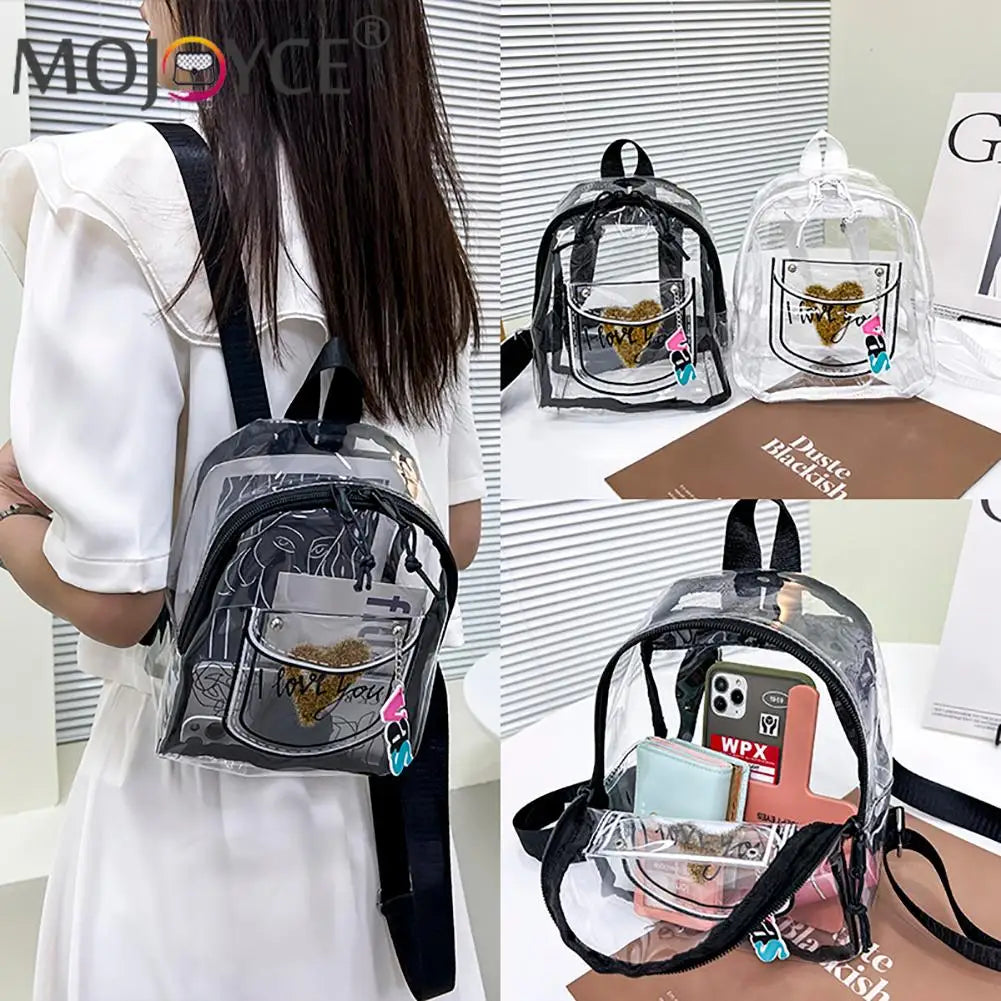 Transparent Waterproof Letter Love PVC Schoolbag for Women