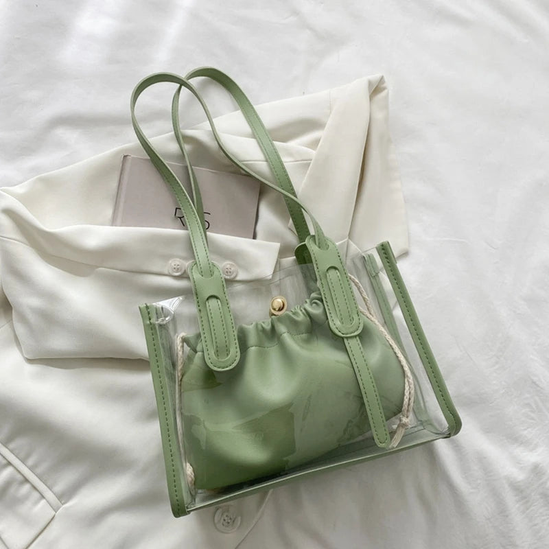 Transparent PVC Handbag Women Bucket Crossbody High Quality