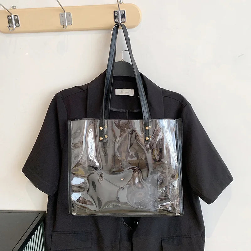 2pcs/set Transparent PVC Clear Bag Women Handbag
