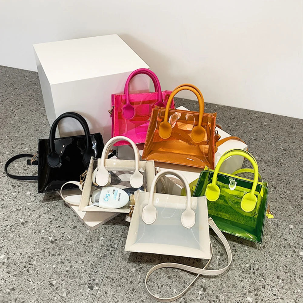 Transparent Jelly PVC Tote Bags Women Summer Small Clear Crossbody Purse