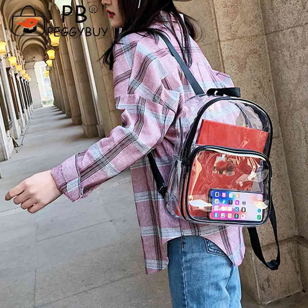 Transparent PVC Backpacks Women Clear School Bags Knapsacks Shoulder Bags