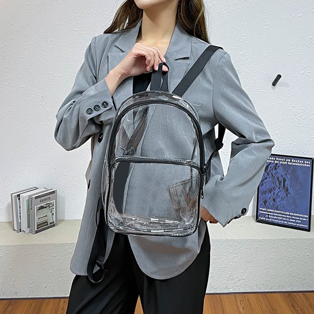 Clear PVC Female Backpack Casual Clear Waterproof Student School Bags