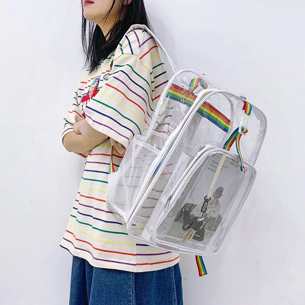 Transparent PVC School Bookbags Student Ladies Girls Beach Travel Bag