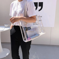 Transparent PVC Shoulder Bag for Women Handbag Large Tote Beach Bag