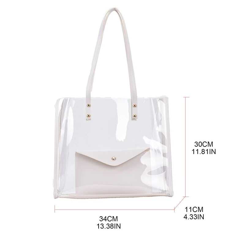 Transparent PVC Shoulder Bag for Women Handbag Large Tote Beach Bag