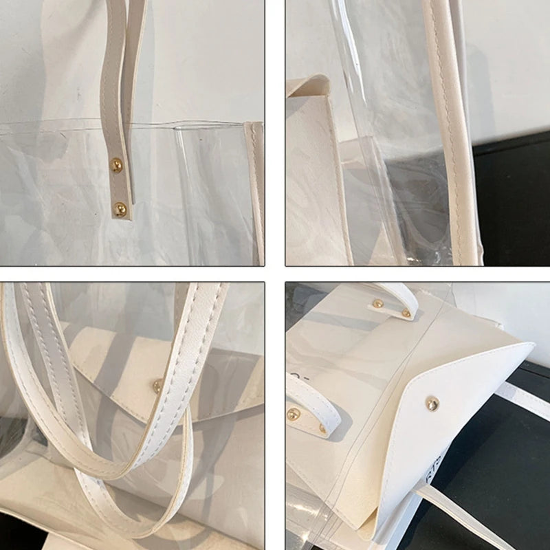 Transparent PVC Shoulder Bag for Women Handbag Large Tote Beach Bag