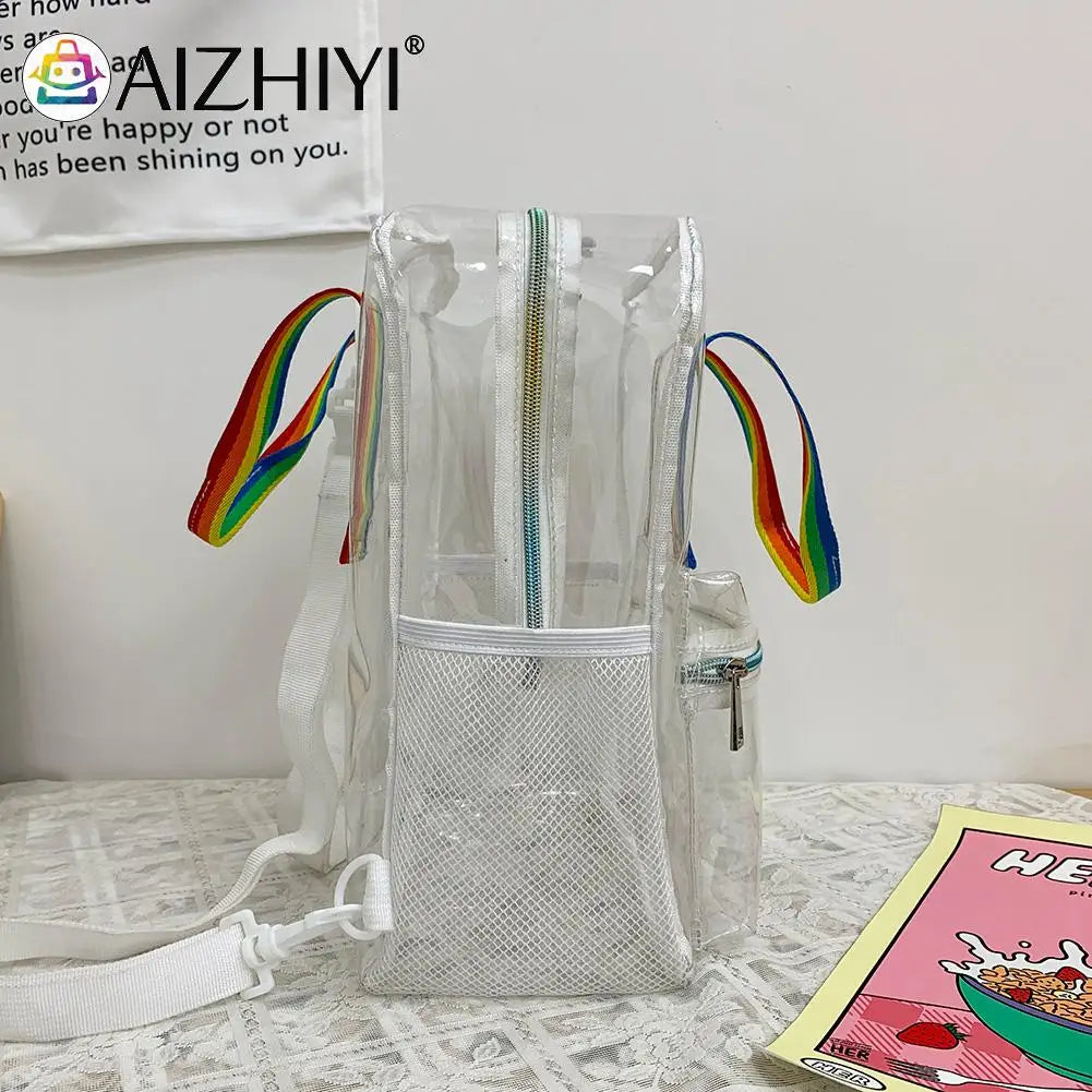 Clear PVC Women Backpack Waterproof Schoolbag College Girls Portable Backpacks