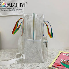 Clear PVC Women Backpack Waterproof Schoolbag College Girls Portable Backpacks