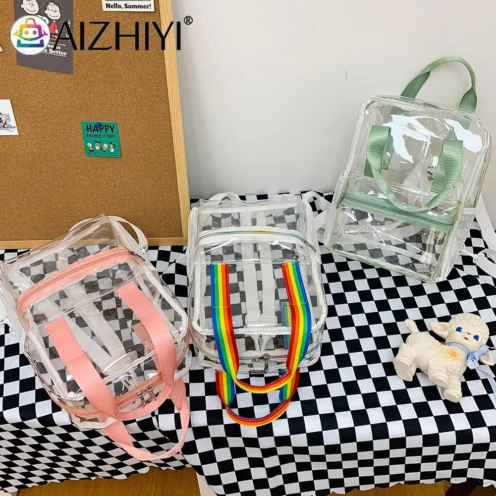 Clear PVC Women Backpack Waterproof Schoolbag College Girls Portable Backpacks