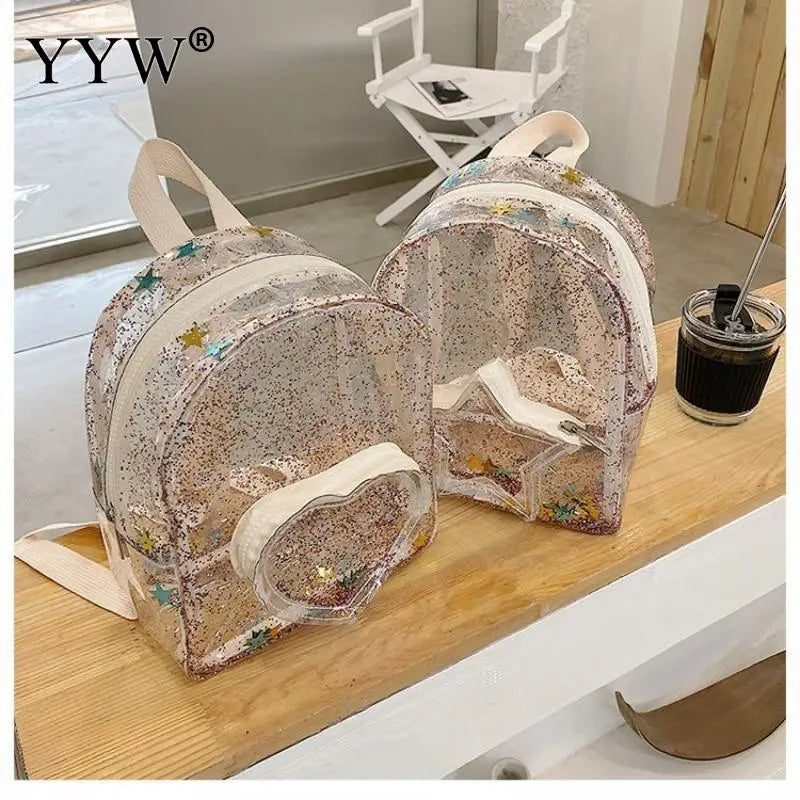 Transparent PVC Backpack Women Mini Plastic Jelly Bag Heart Pouch Schoolbag