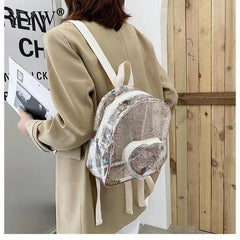 Transparent PVC Backpack Women Mini Plastic Jelly Bag Heart Pouch Schoolbag