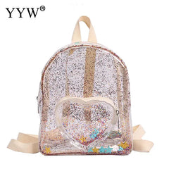 Transparent PVC Backpack Women Mini Plastic Jelly Bag Heart Pouch Schoolbag