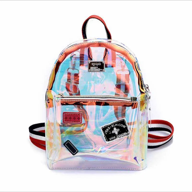 Transparent See Through Women Girls Backpack PVC Female Laser Jelly Satchel