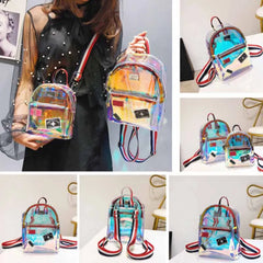 Transparent See Through Women Girls Backpack PVC Female Laser Jelly Satchel