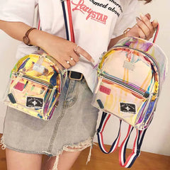 Transparent See Through Women Girls Backpack PVC Female Laser Jelly Satchel