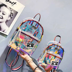 Transparent See Through Women Girls Backpack PVC Female Laser Jelly Satchel