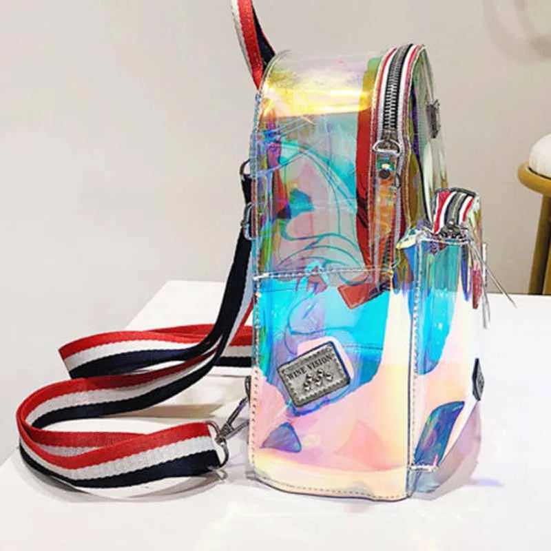 Transparent See Through Women Girls Backpack PVC Female Laser Jelly Satchel