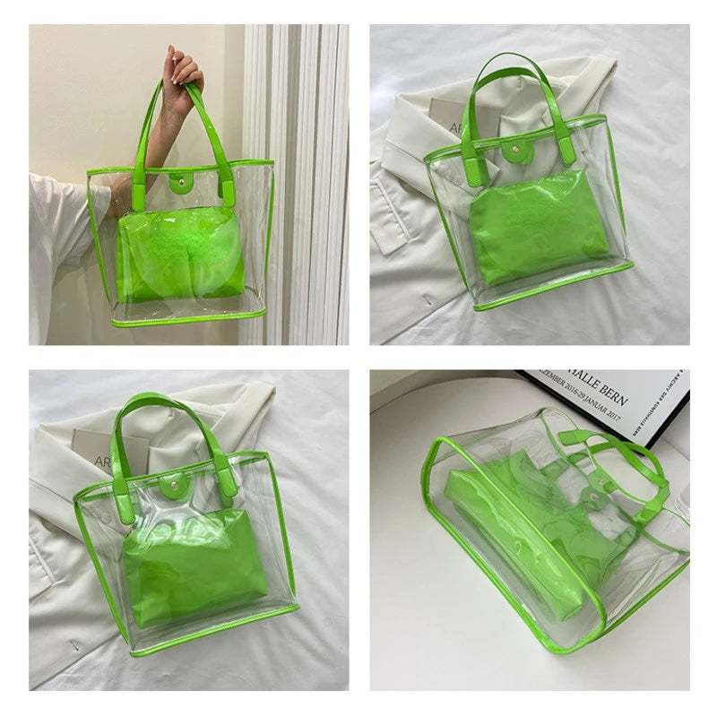 Clear PVC Shoulder Bags Set Large Capacity Jelly Handbag for Women