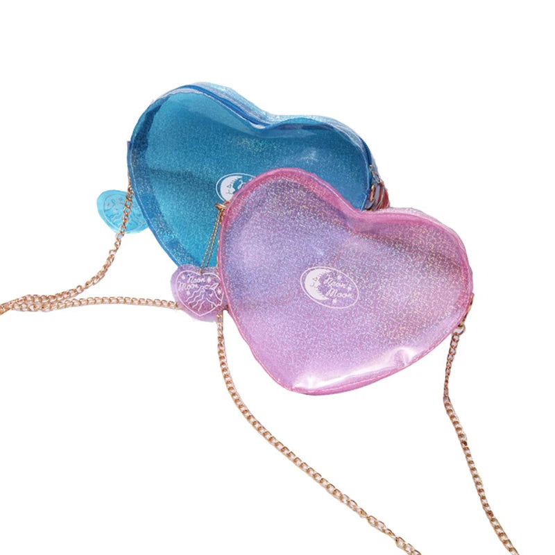 Heart-Shaped Crossbody Cosmetic Bag with Chain Strap for Women