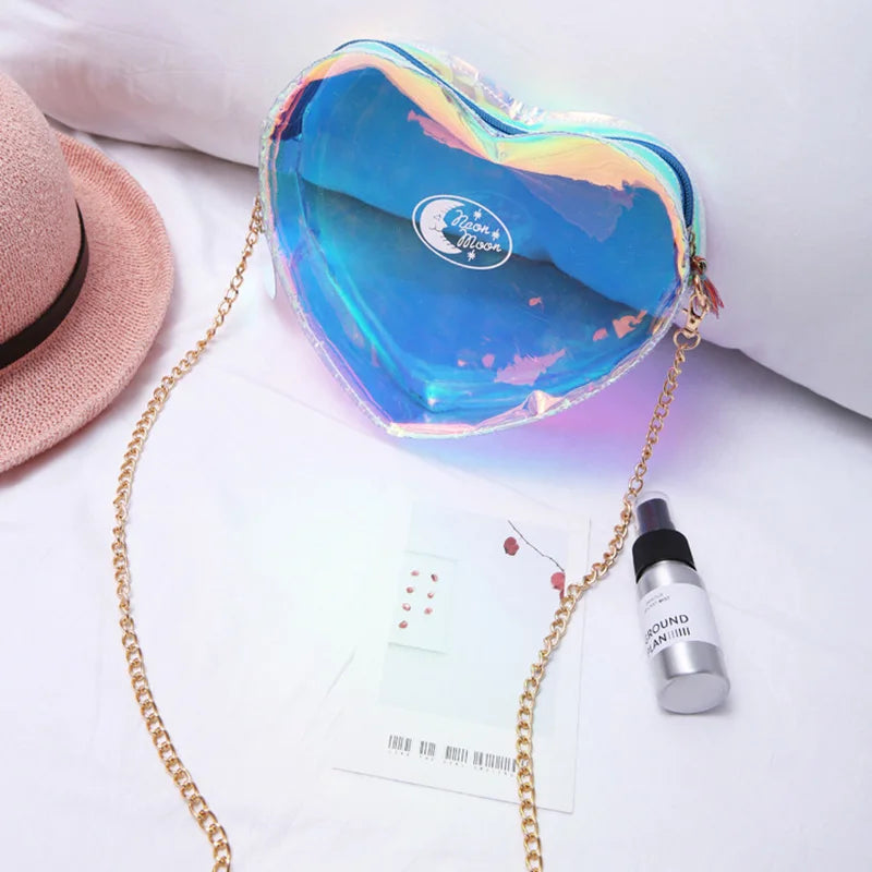 Heart-Shaped Crossbody Cosmetic Bag with Chain Strap for Women