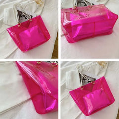 Stylish PVC Shoulder Bag with Pearls - Large Capacity Tote