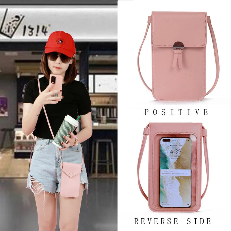 Transparent Touch Screen Retro Mobile Phone Bag PU Chain Messenger Bags