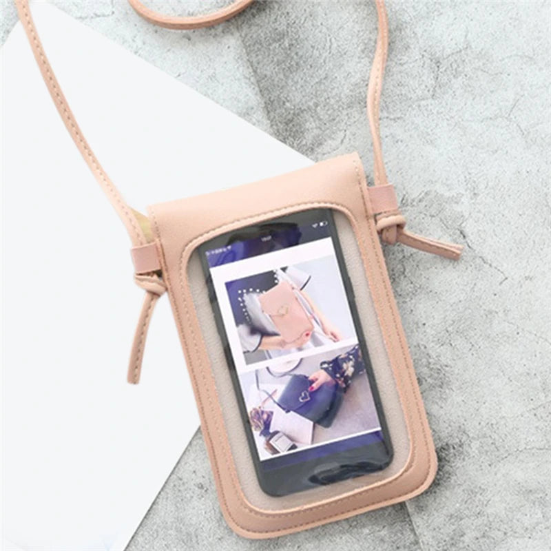 Transparent Touch Screen Mobile Phone Bag Women PU Chain Messenger Bags