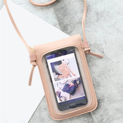 Transparent Touch Screen Mobile Phone Bag Women PU Chain Messenger Bags