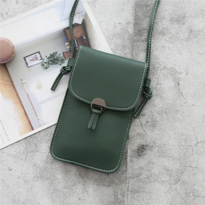 Transparent Touch Screen Mobile Phone Bag Women PU Chain Messenger Bags