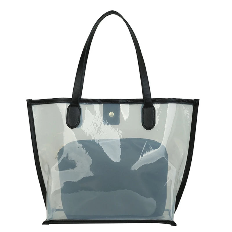 Transparent Women Handbag 2Pcs/Set PVC Waterproof Beach Tote