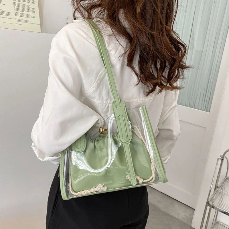 Transparent Women Handbag 2Pcs/Set PVC Waterproof Beach Tote
