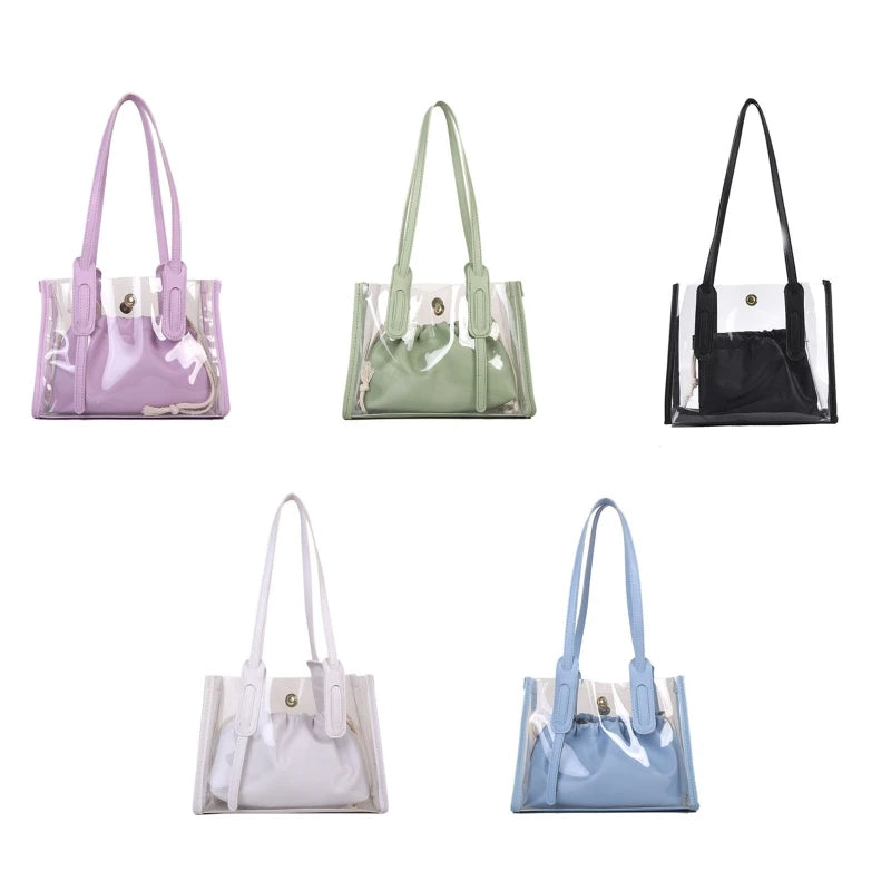 Transparent Women Handbag 2Pcs/Set PVC Waterproof Beach Tote