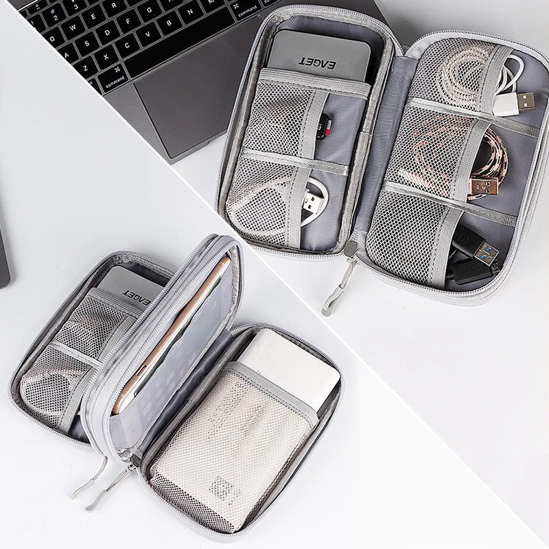 Double Layer USB Data Cable Earphone Wire Bag Organizer Case