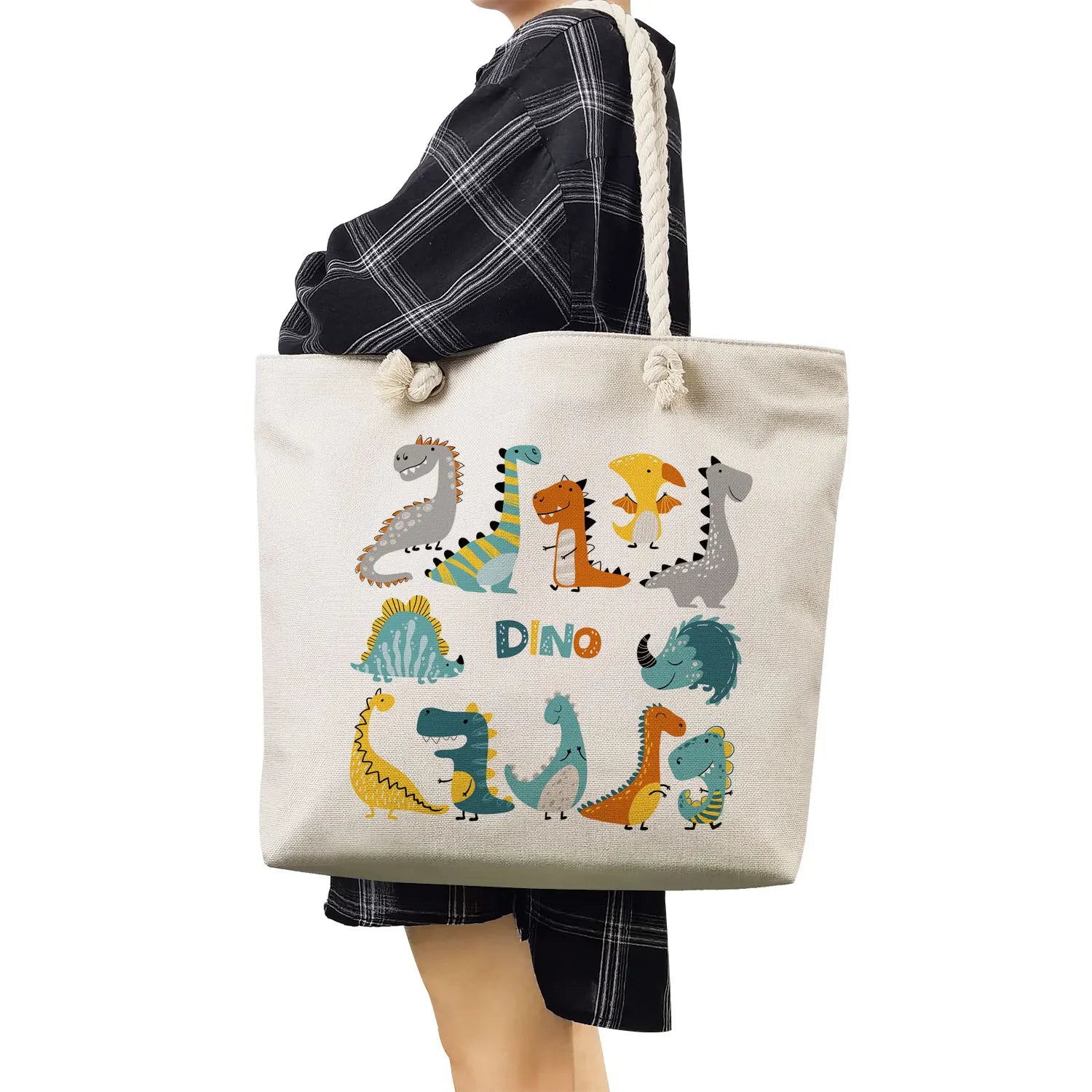 Dinosaur Print Women Handbags Casual Tote Large Capacity Shopping Bags