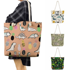 Dinosaur Print Women Handbags Casual Tote Large Capacity Shopping Bags